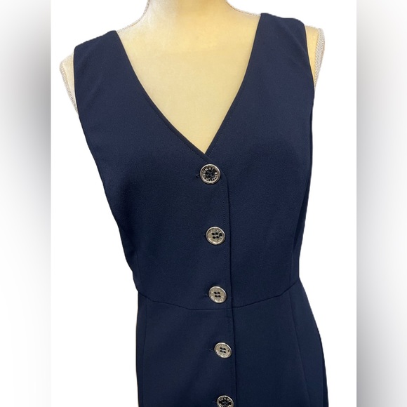 Tommy Hilfiger Women's Button-Front V neck Navy Midi Dress Size 12 - Picture 3 of 8